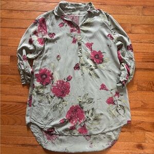 Floral Print Viscose Half Placket Buttoned Blouse